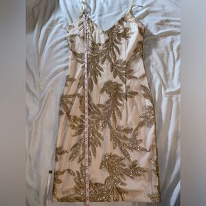 Gold and nude spaghetti strap cocktail dress sparkle sequin going out party club